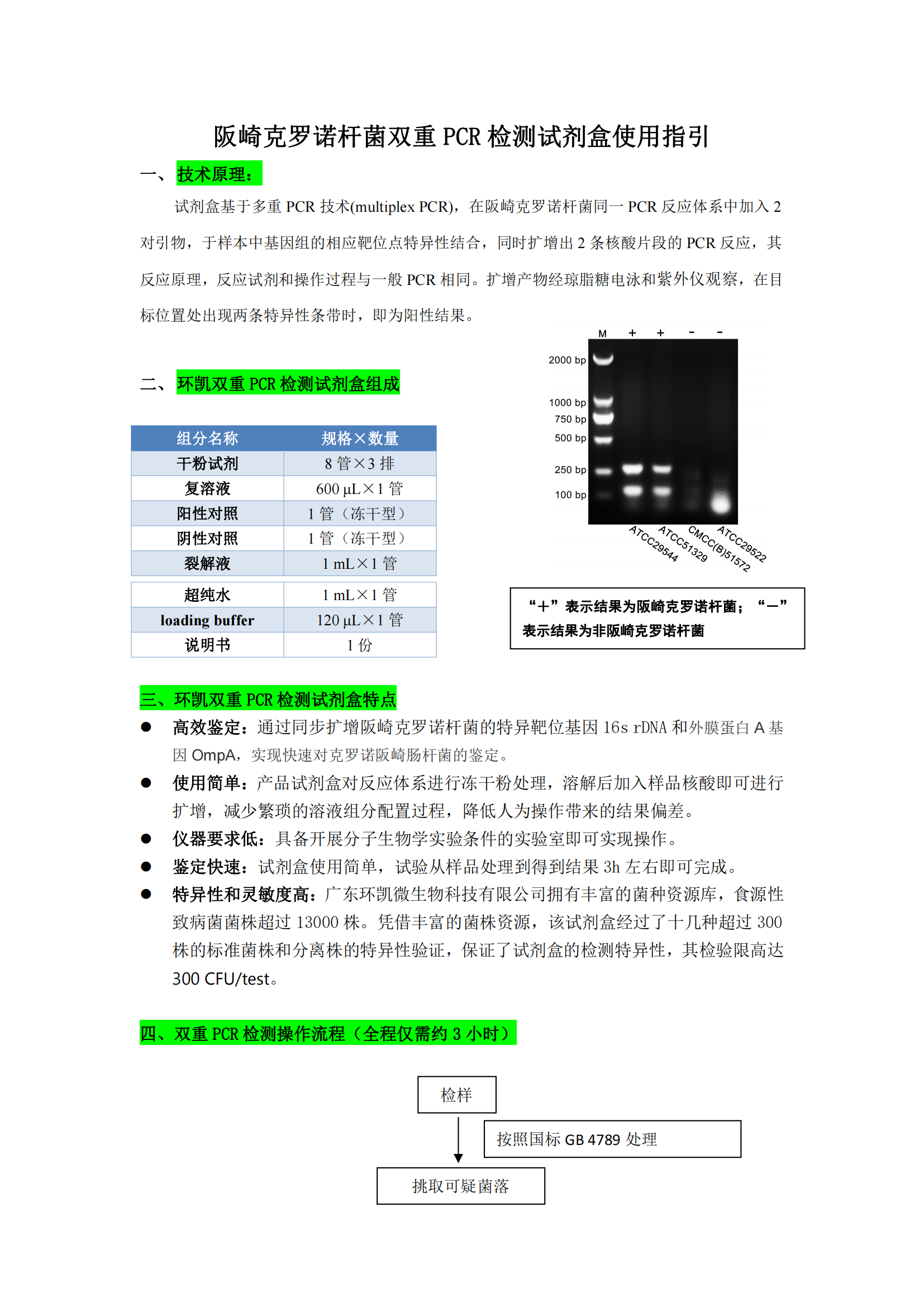 阪崎克羅諾桿菌雙重PCR檢測(cè)試劑盒 產(chǎn)品使用說(shuō)明書(shū)