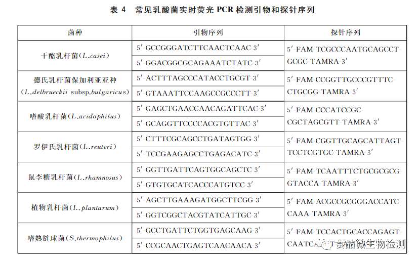 常見乳酸菌實時熒光PCR檢測引物和探針序列